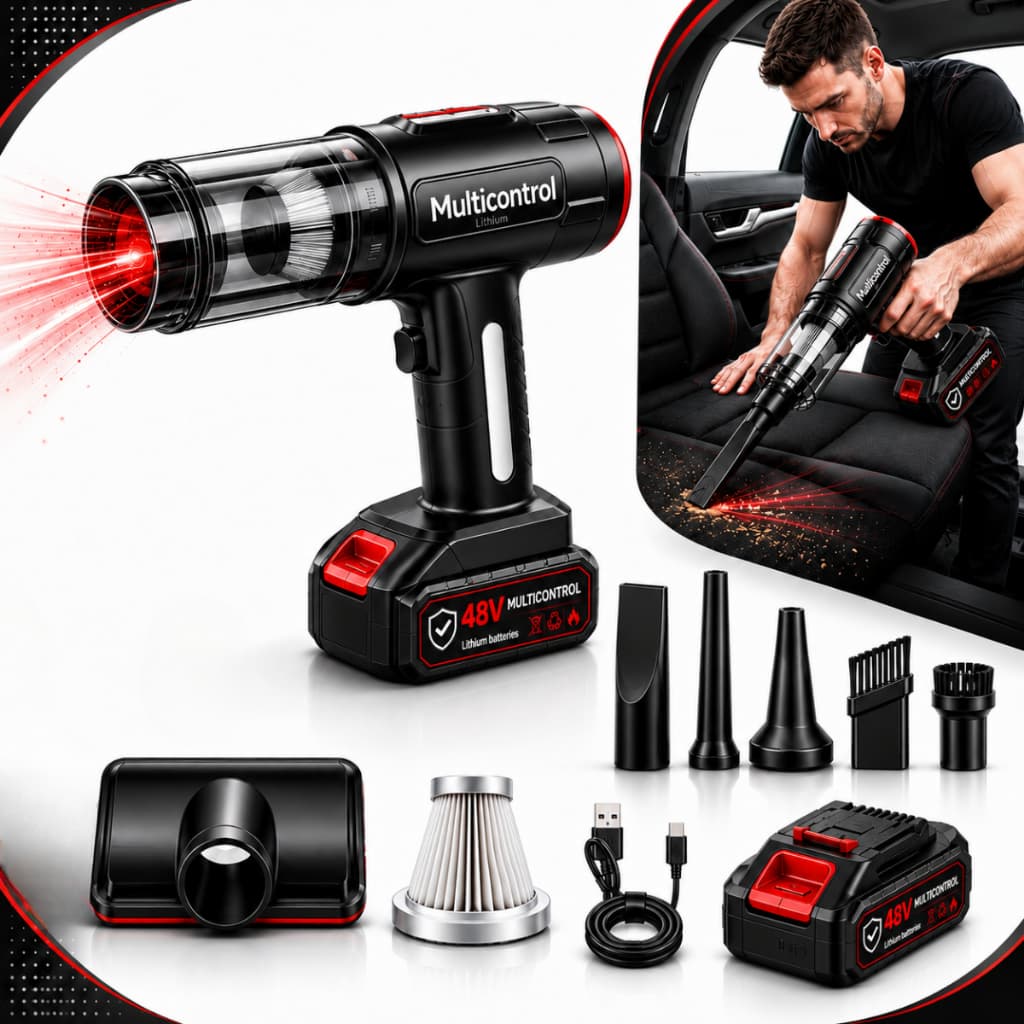 Aspirador De Pó Soprador Turbo Sem Fio Portatil Automotivo Para Carro e Casa 48v 3000mah Bivolt