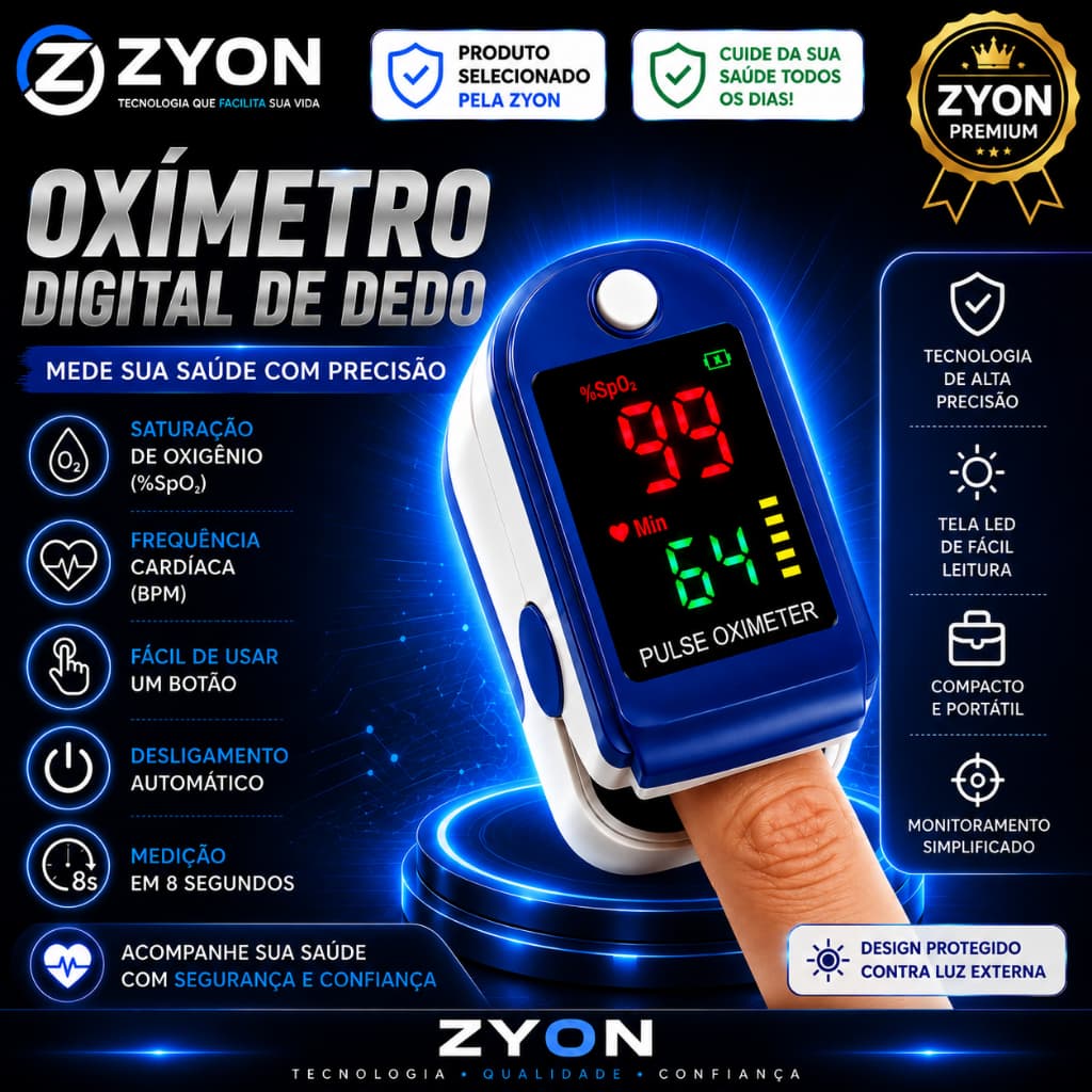 Zyon Health Pro™ Oxímetro Digital de Dedo SpO2 Medidor de Oxigênio e Frequência Cardíaca