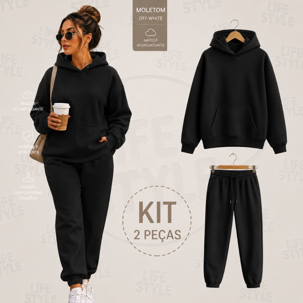 Conjunto Kit Moletom Canguru e Calça Flanelado Tecido Confortável Envio Imediato