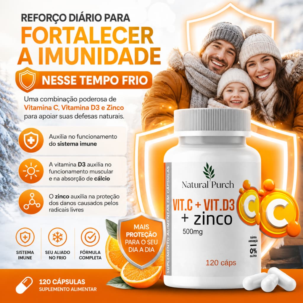 Vitamina C + Zinco + Vitamina D3 120 cápsulas com 500mg