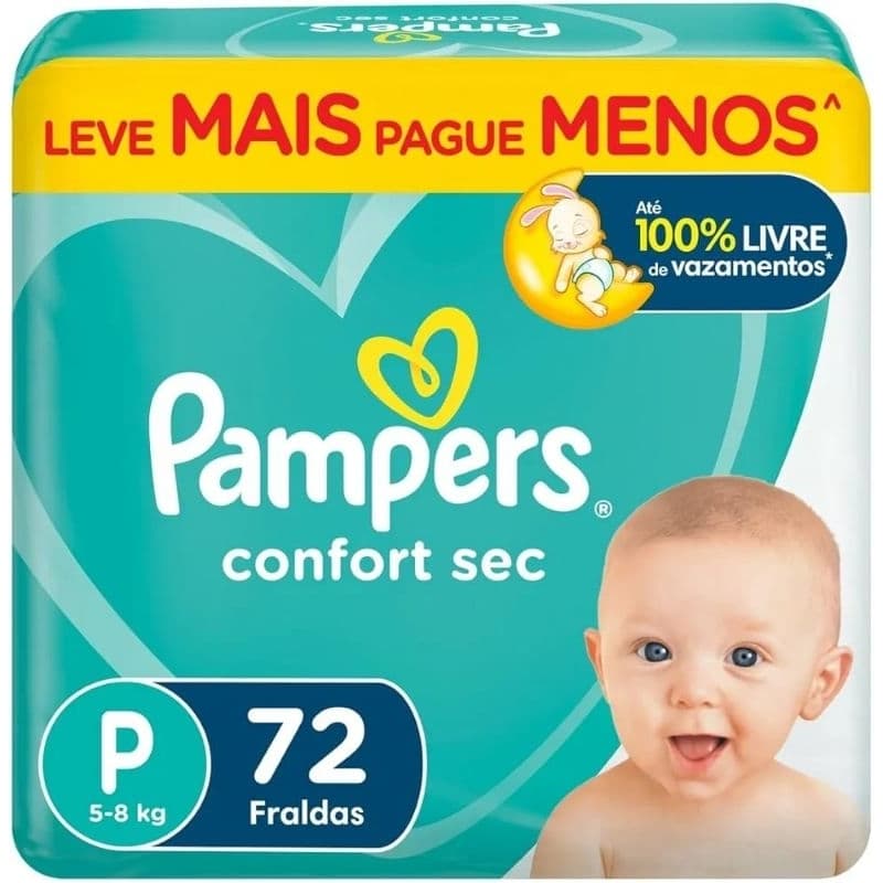 Fralda Pampers Confort Sec P 72 Unidades - Até 2X Mais Seco e Arejado