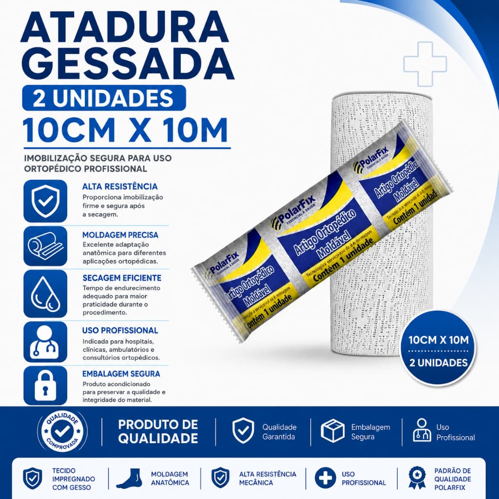 Kit com 2 Und de Atadura Gessada 10cm x 3m – Imobilização Ortopédica