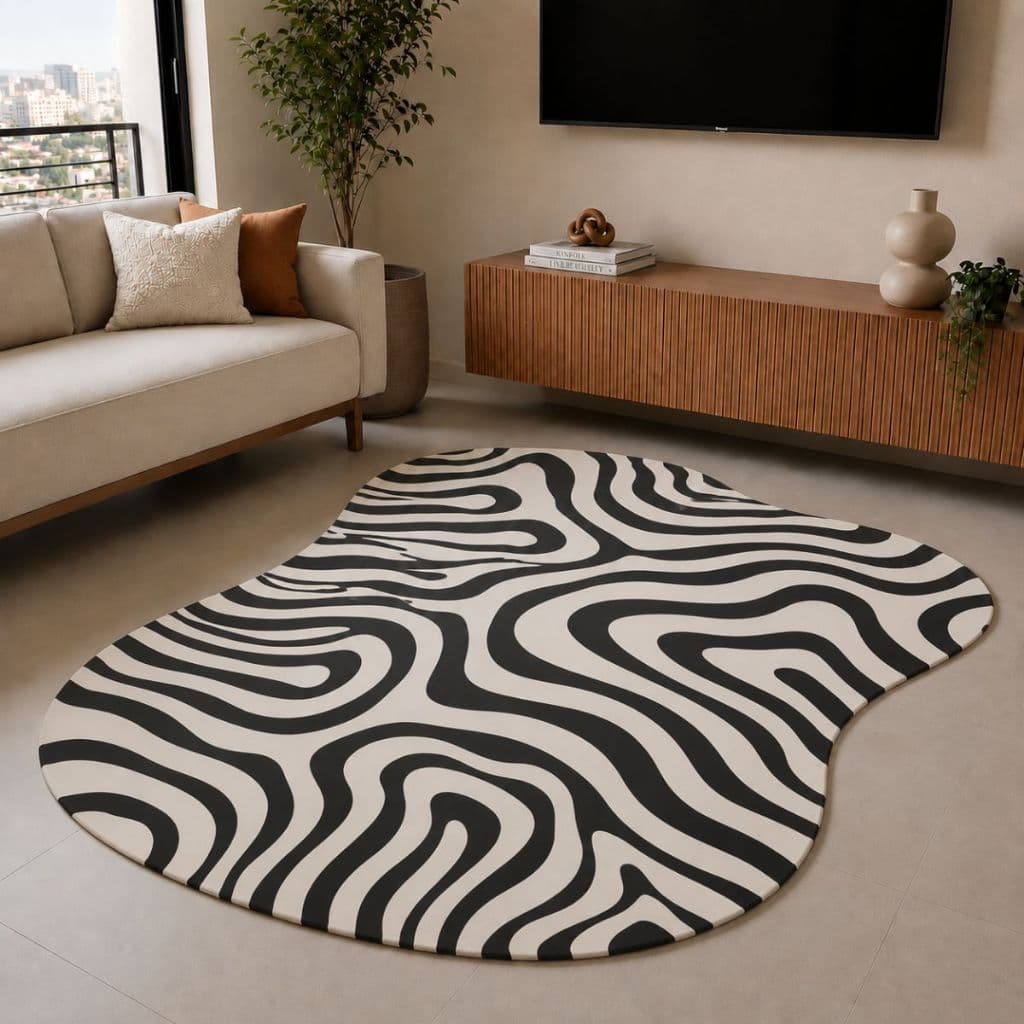 Tapete Decorativo 117x67cm Para Sala Quarto Antiderrapante Modelo Orgânico 003