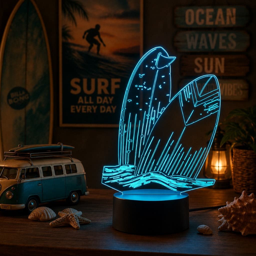 Luminária Led 3d | Surf Surfista | Abajur  2 Presente Criativo Decoração Multicores