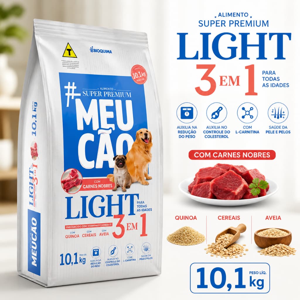 Ração Para Cachorro Light 10kg Meu Cão Prime Idoso Sabor Carnes Nobres 25% Proteína