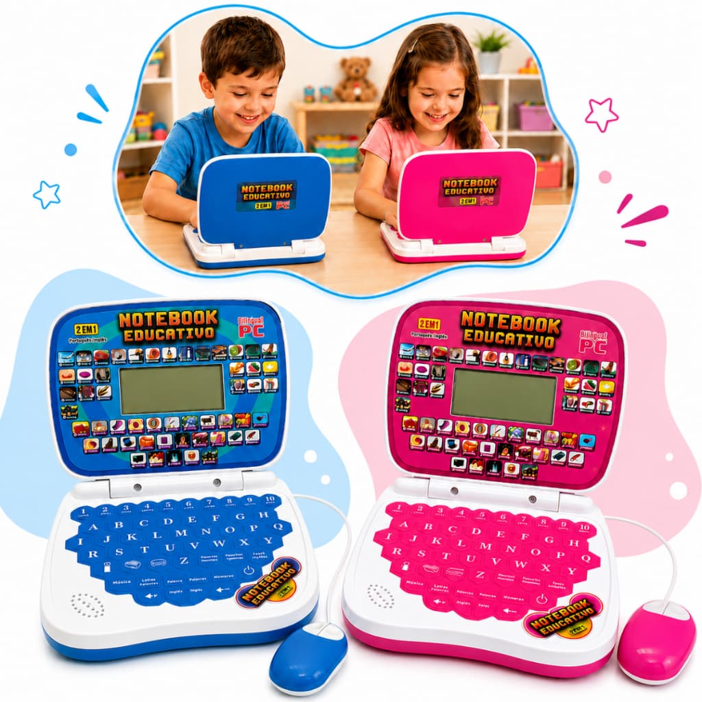 Laptop Infantil Notebook Educativo Computador Português e Inglês Raciocínio Lógico Palavras Números