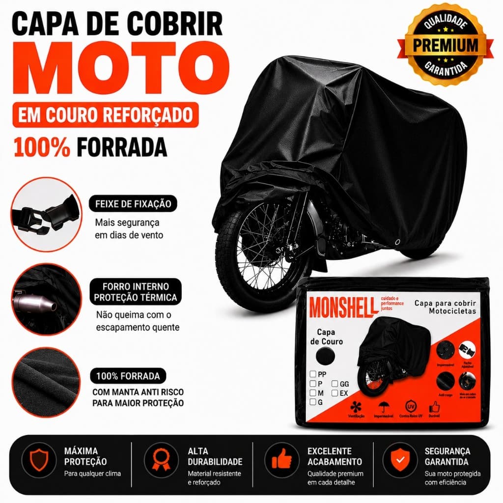Capa Cobrir Moto Couro Protetora Térmica Impermeável Forrada Proteção Contra Riscos Sol Chuva