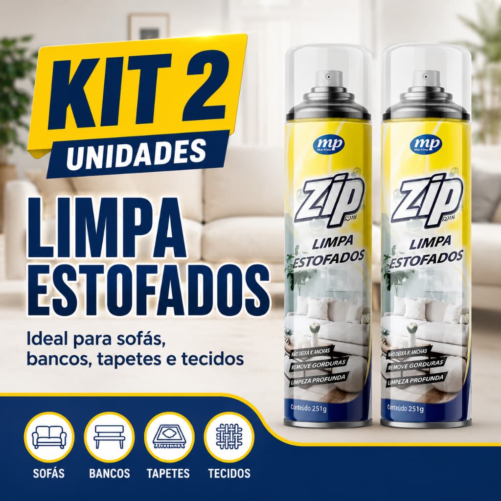 Kit 2 Zip Spray Limpa Estofados 300ml Sofá Carro Tira Manchas Limpeza Pesada