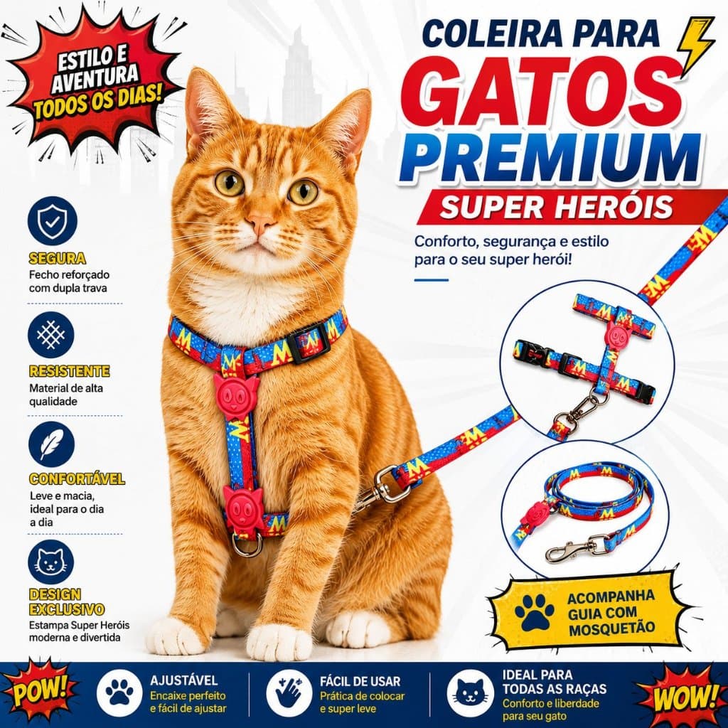 Coleira Peitoral com Guia para Gatos Pet Shop Peitoral Americano