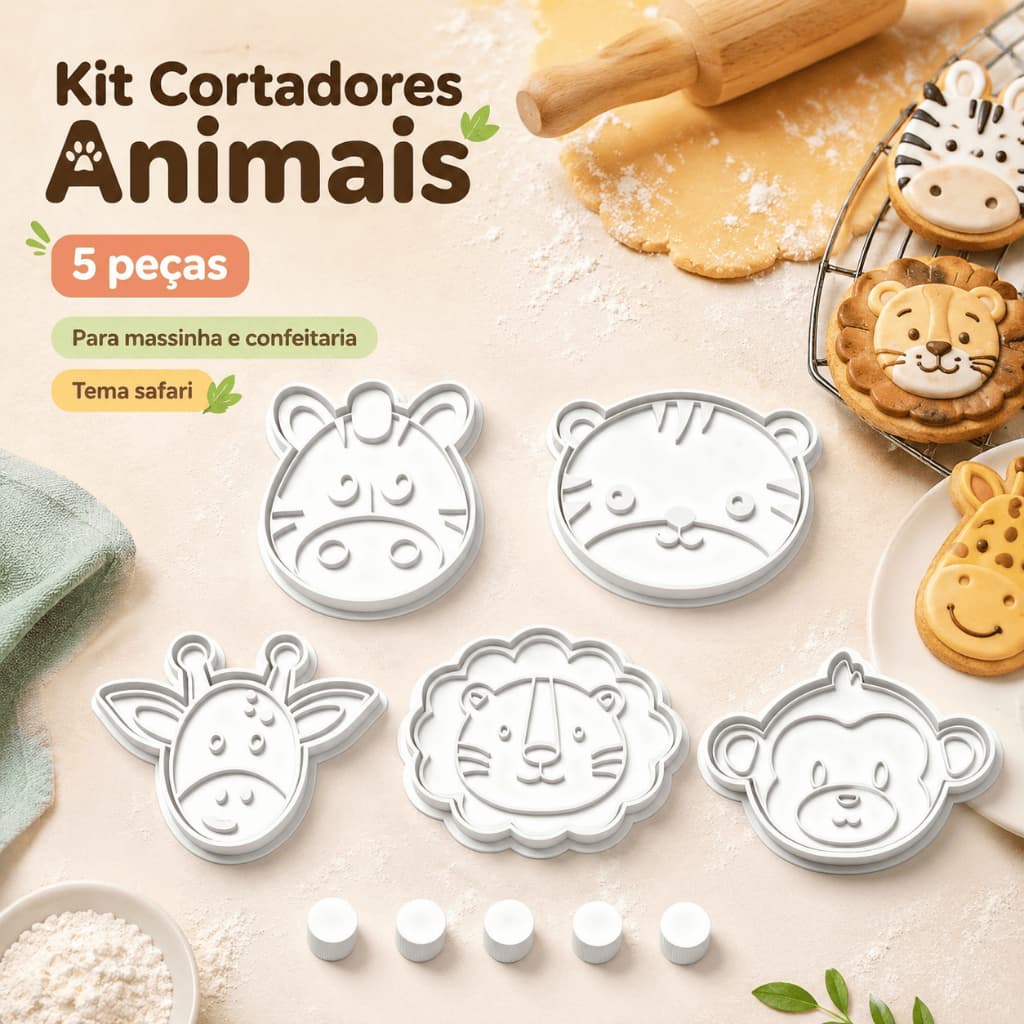 Forma para Biscoito de Infantil de Animal Kit de Massinha de Modelar Kit Pasta Americana e Cortadores de Kit Cortador de