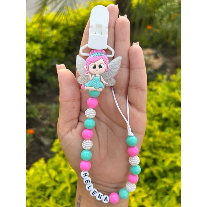 Prendedor de Chupeta Personalizado com nome | Acessório Bebê | Enxoval | Presente para bebê | Bico | Cordão Fada Fadinha