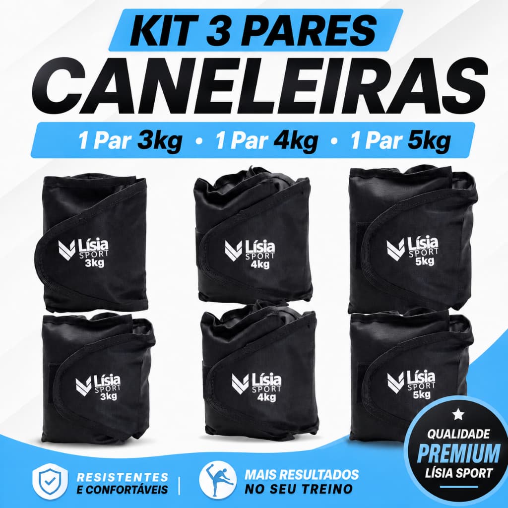 Kit 3 Pares Caneleiras 3kg 4kg 5kg Academia Treino Funcional Musculação Tornozeleira Reforçadas