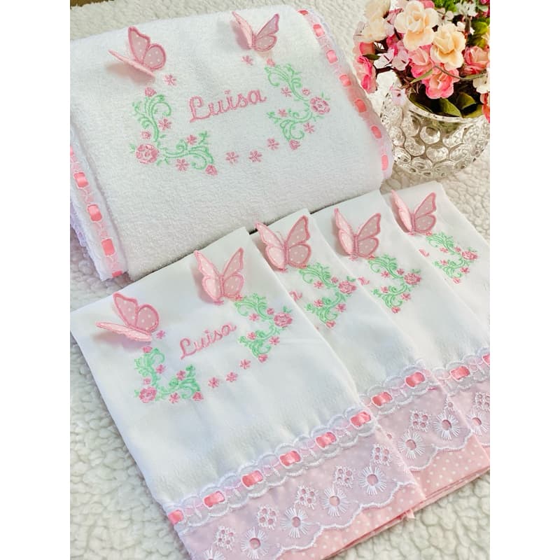 Kit 3 pecas Fralda Enxoval de bebe personalizado bordado com nome do bebê 3 peças kit fraldas