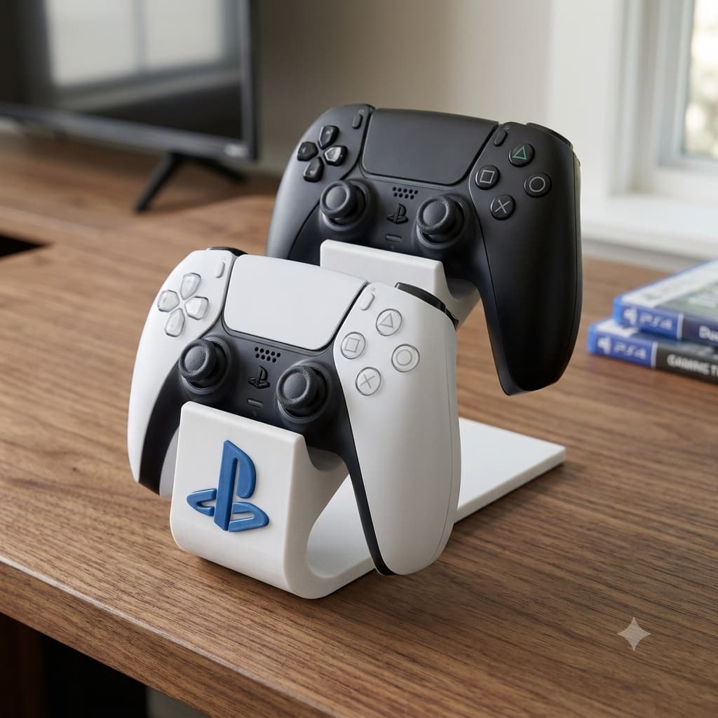 Suporte duplo para controle de Video Game PS5 Xbox 3D Gamer Branco