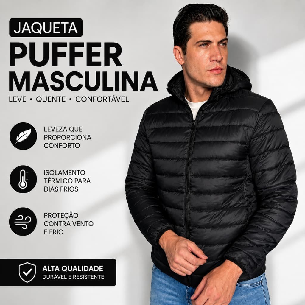 Jaqueta Puffer Bobojaco Masculina Com capuz Removível Corta Vento Blusa de Frio Repele Água