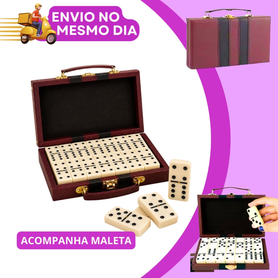 Jogo Domino de Osso Profissional 28 Peças Grandes com Maleta Luxo Estojo para Transporte Família