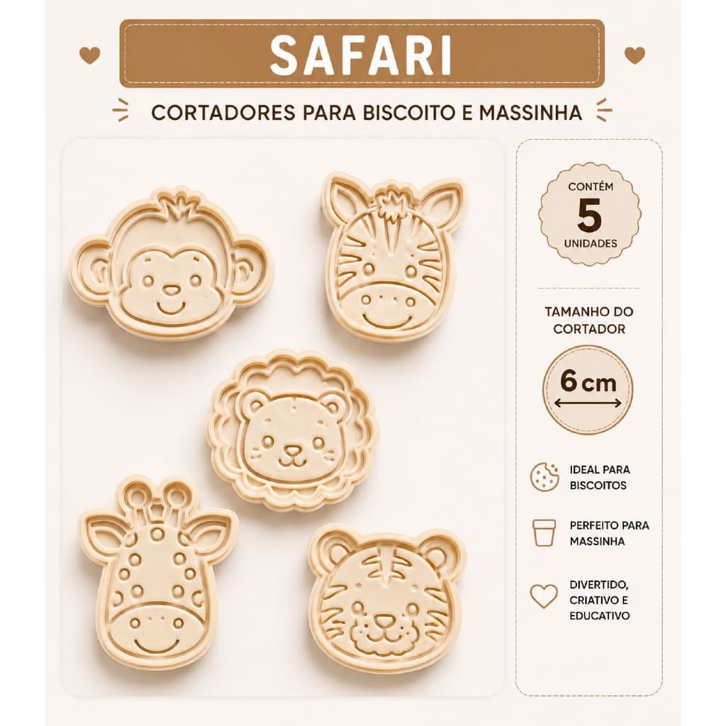 Kit com 5 cortadores e marcadores de biscoito para biscoito, massinha de modelar, pasta americana, biscuit.
