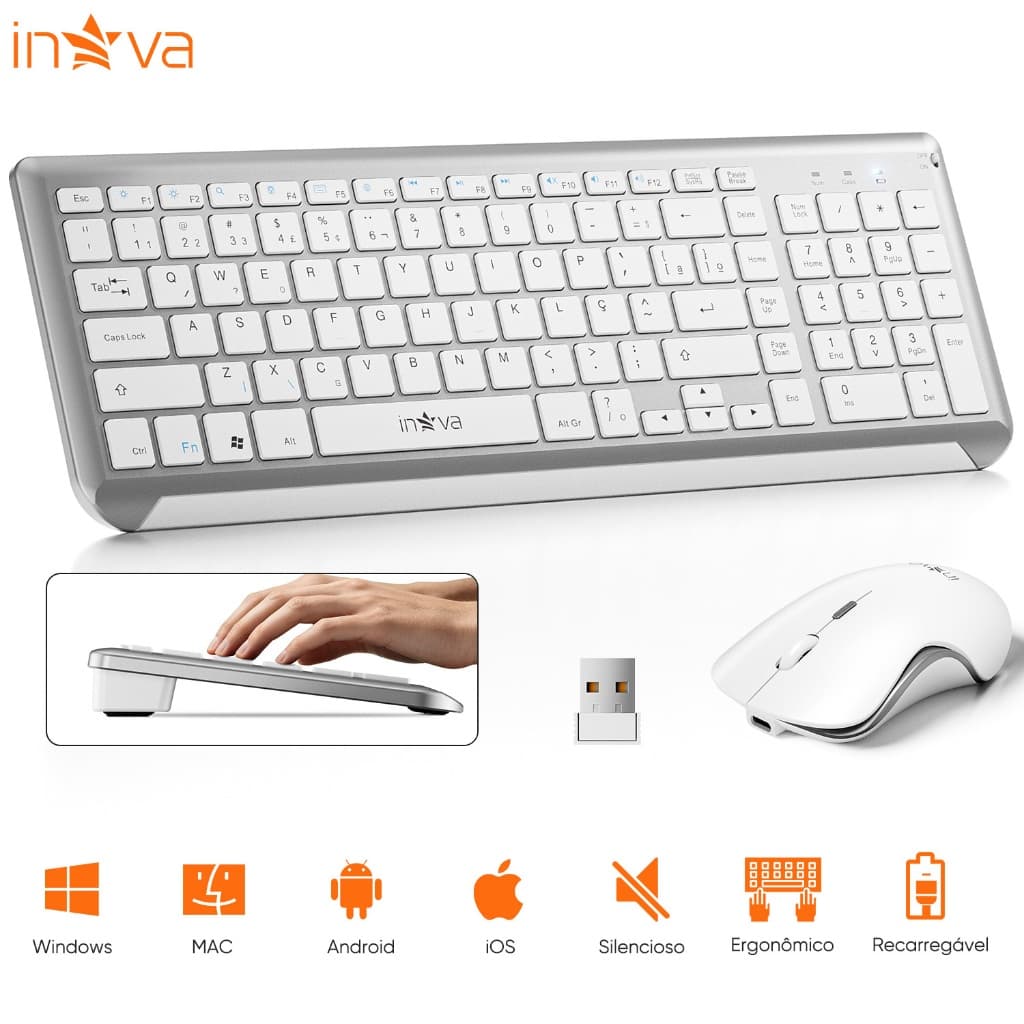 INOVA 2026 Kit Teclado Mouse Sem Fio Sem Fio Recarregável Bateria Wireless Mac Android
