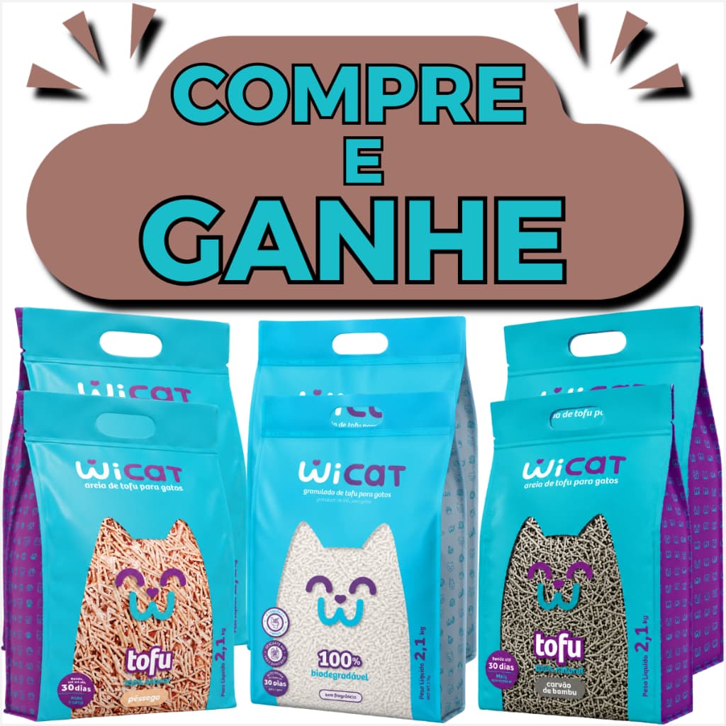 Kit Areia Biodegradável Sanitária de Tofu WiCat 2,1kg Neutro Pêssego Carvão De Bambu