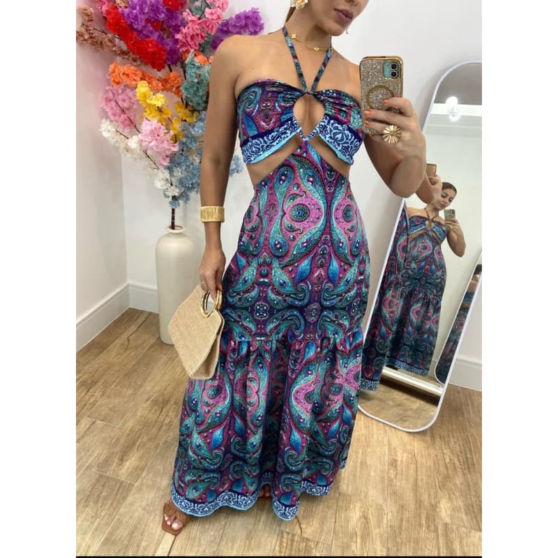 Vestido Longo Feminino Estampado Elegante Verão Festa Casual Chic Moda Feminina