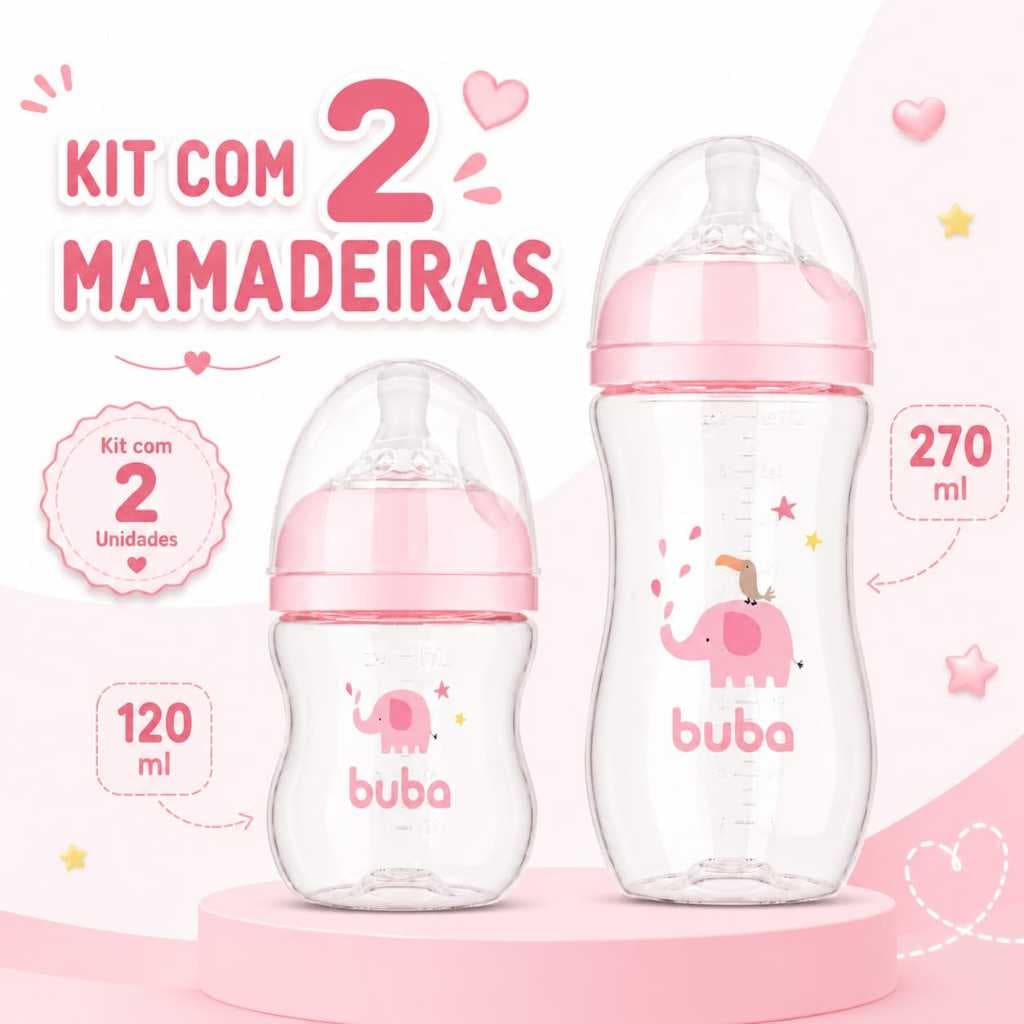 Kit Com 2 Mamadeiras 120 Ml E 270 Ml  Material Seguro Bico De Silicone Facil Limpar Mamadeiras Bebes
