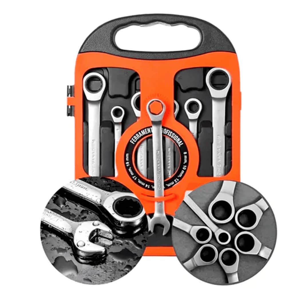 Jogo Chave Combinada Catraca Articulada 7 Peças 08 A 19mm Cromo Vanadium Profissional