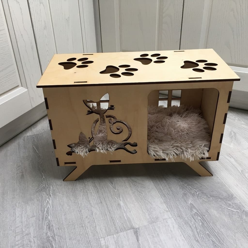 Casinha para Gatos em MDF | Toca para Gato Desmontável | Cama Pet Decorativa com Design Vazado