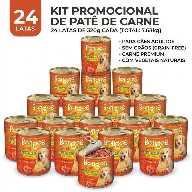 Kit 24 patê para cães Ração úmida para cachorro - 24 latas Bongos