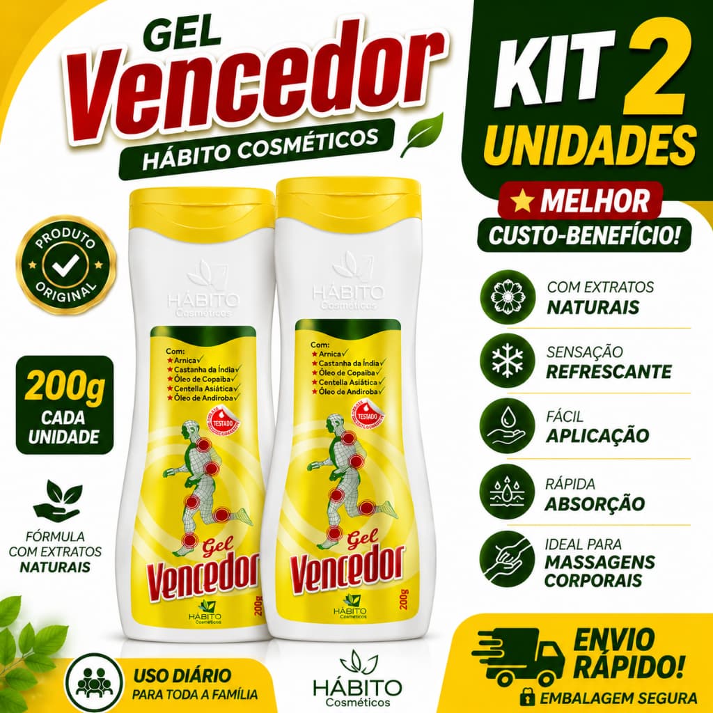 Kit Com 2 unidades Gel Vencedor  Alívio Para Dores Musculares   | Hábito Cosméticos