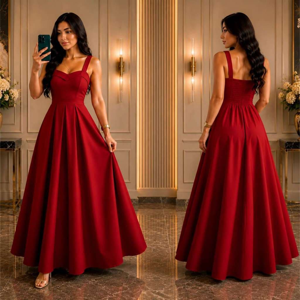 Vestido longo Feminino Festa Luxo Elegante Tecido Duna Linho Bojo Forrado Casamento Formatura Tendência 2026