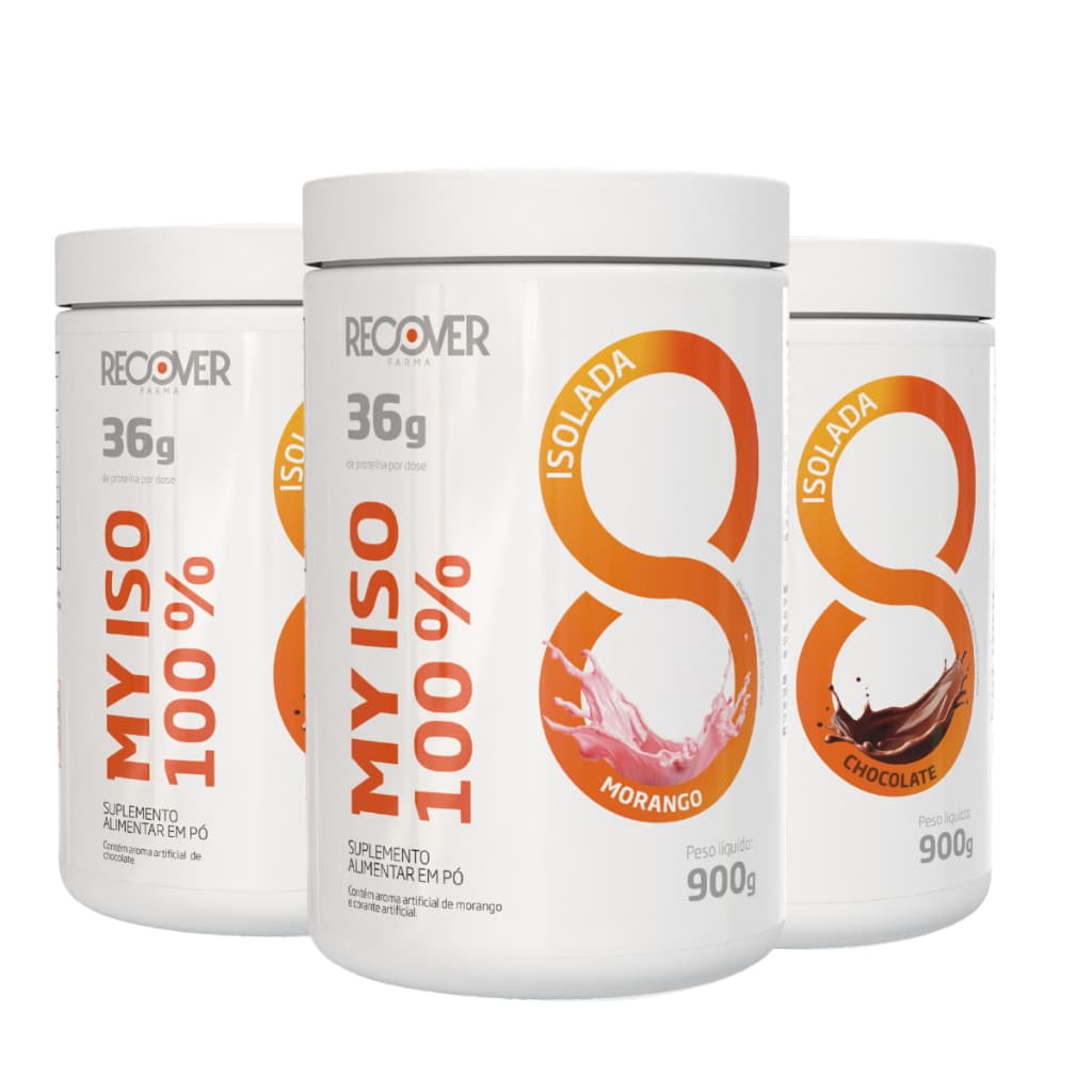 Kit 3 Whey Protein Isolado - 2 Chocolate e 1 Morango