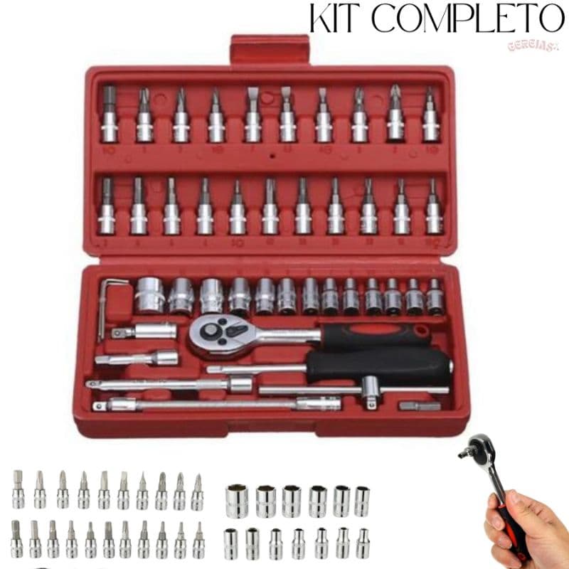 Kit Ferramenta 46 Peças Completo com Catraca Soquete e Chave Allen