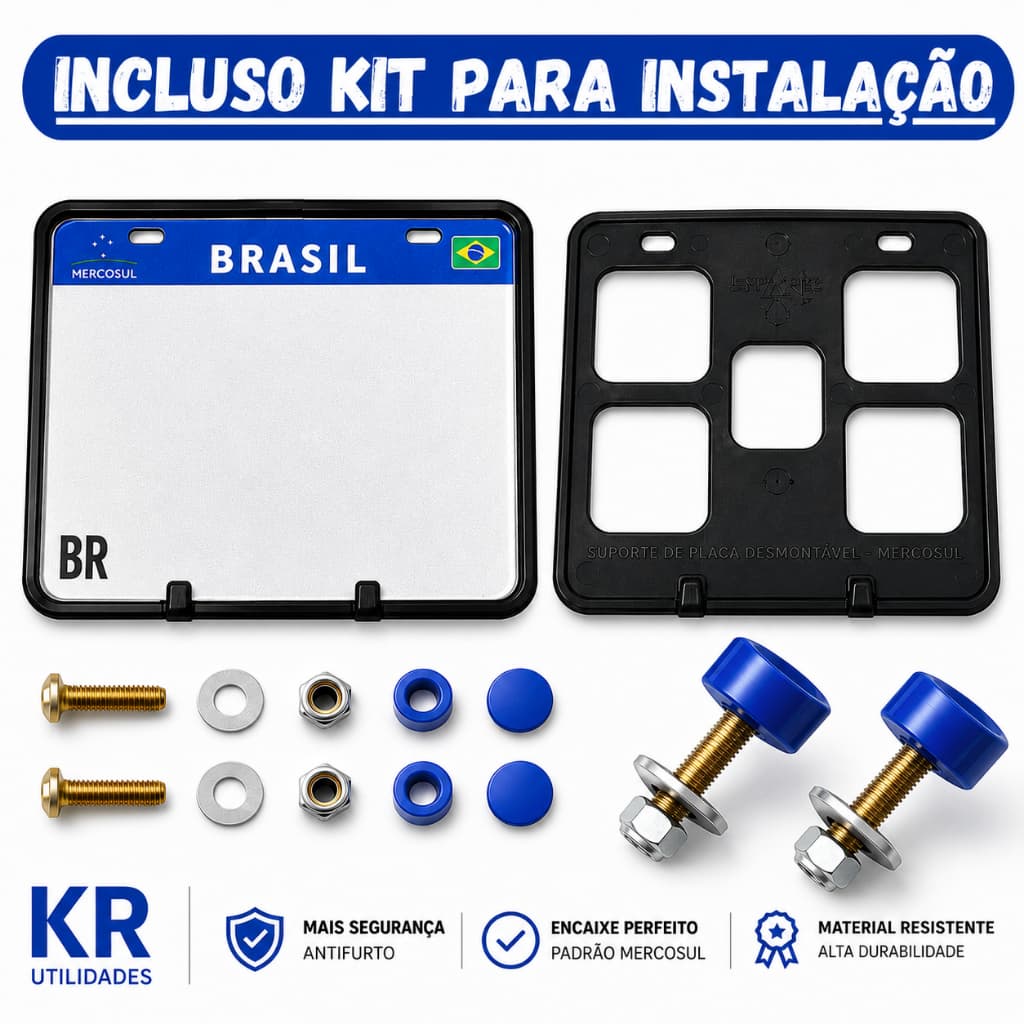 Suporte de Placa de Moto + Parafusos de Instalação e Lacre Antifurto – Traseiro Universal