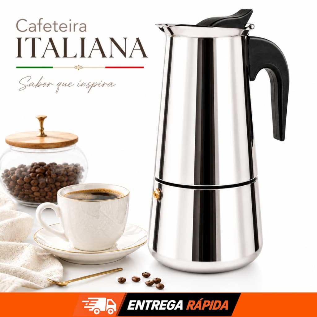 Cafeteira Italiana Inox 450ml até 9 Xícaras Moka Café Expresso Aço Inoxidável Premium para Fogão Indução Profissional