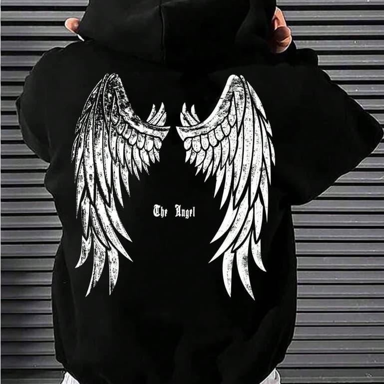 Blusa Moletom Masculina Streetwear Asas Angel Jaqueta Estampada Inverno