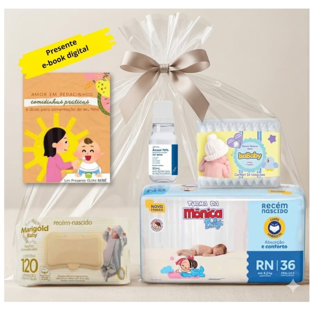 Kit coto umbilical RN kit cha de bebe Fralda RN cotonete higienizador 70 Toalha umedecida sem perfume infantil pos parto