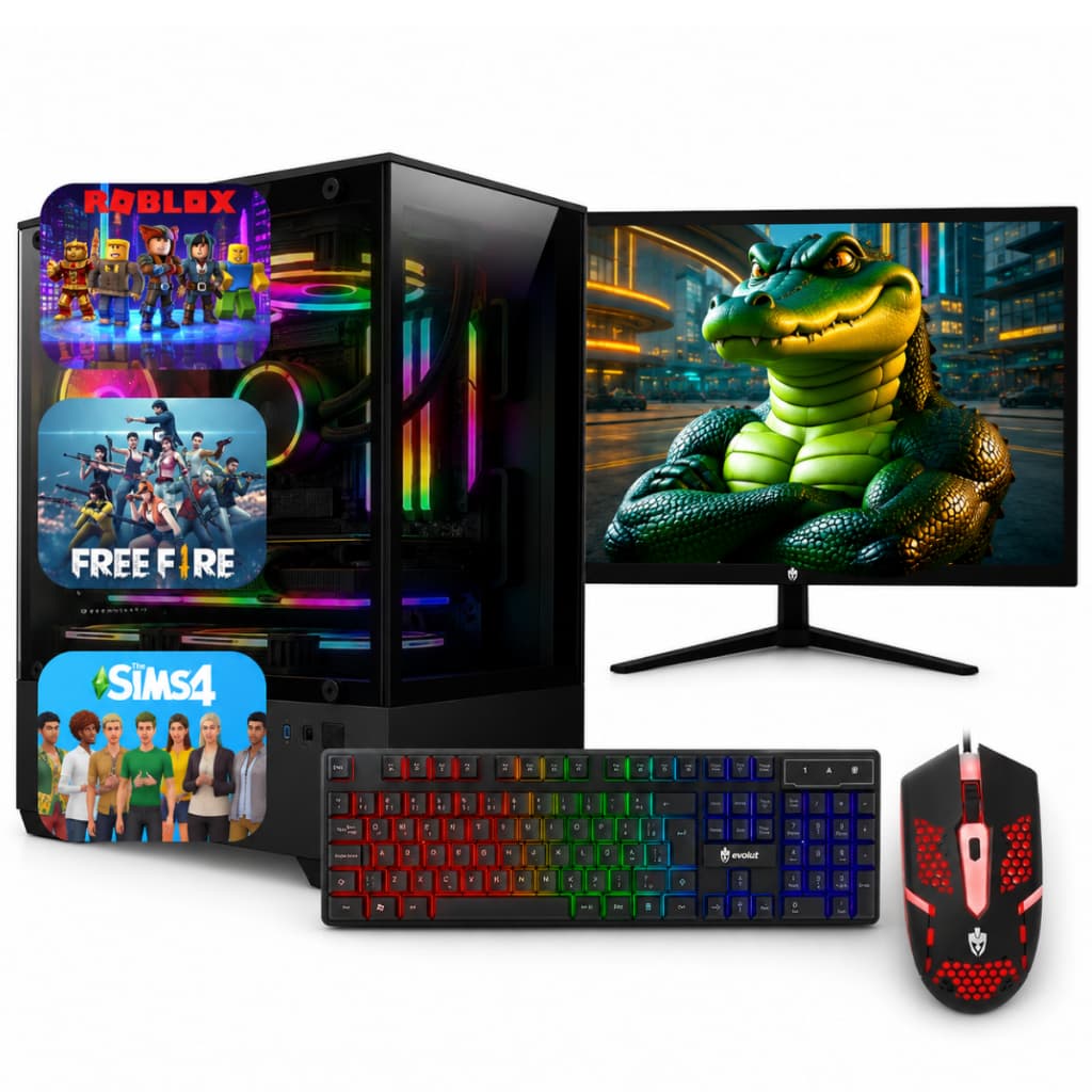 Computador Gamer Completo i5 Memoria Ram 16GB SSD 240GB Monitor Teclado Mouse Preto