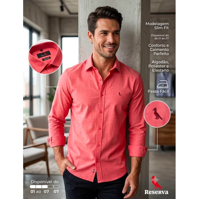 Camisa Social Manga Longa R— Masculina slim fit micro estampa