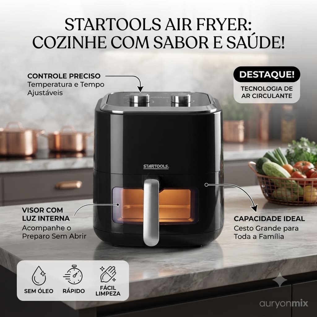 Fritadeira Elétrica Air Fryer Sem Oléo Preto 220V - 5 Litros STARTOOLS Cozinha Utensílio Culinário Preparo de Alimentos