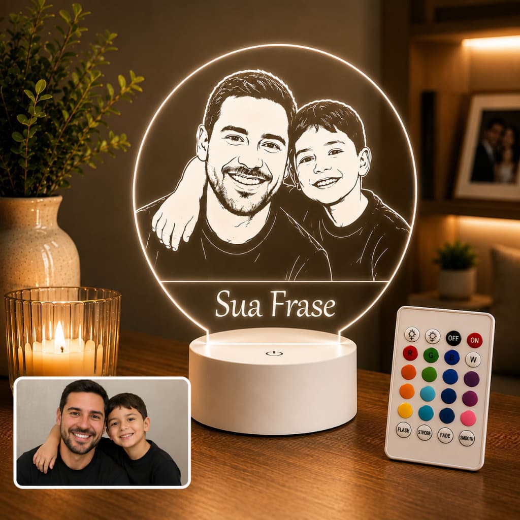 Luminária LED Personalizada Dia dos Pais Pai Decoração Presente Foto Família Multicores