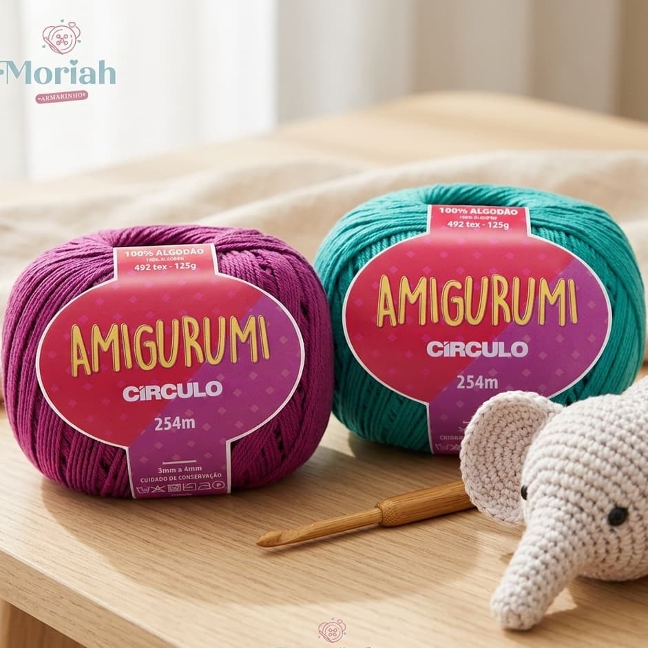 Kit 2 Fios Amigurumi Círculo 100% Algodão Mercerizado para Crochê e Tricô Artesanato 254m