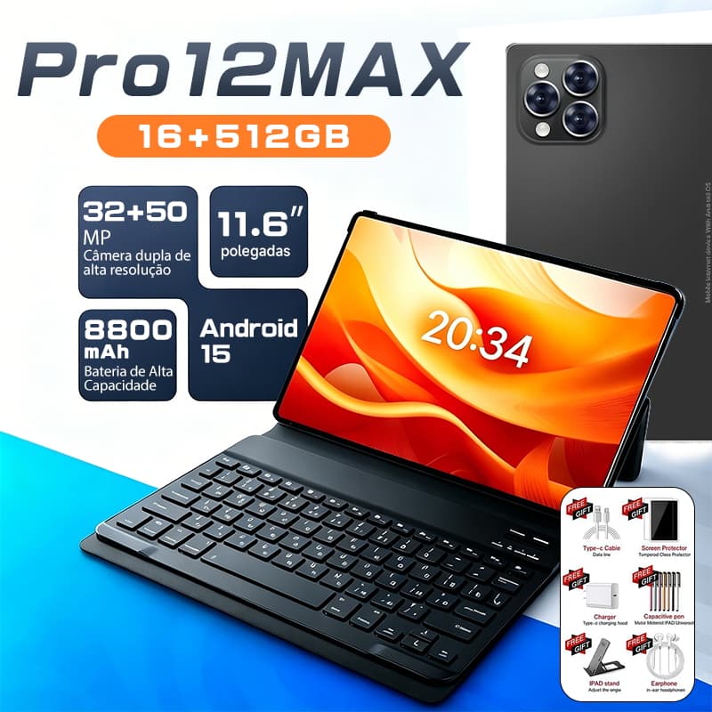 【Free Keyboard and mouse】Galaxy Tablet PRO12 MAX16GB+512GB 11.6'' Tela 8800mAh 5G+WiFi  Dual Câmera 24MP +48MP 5G Fast