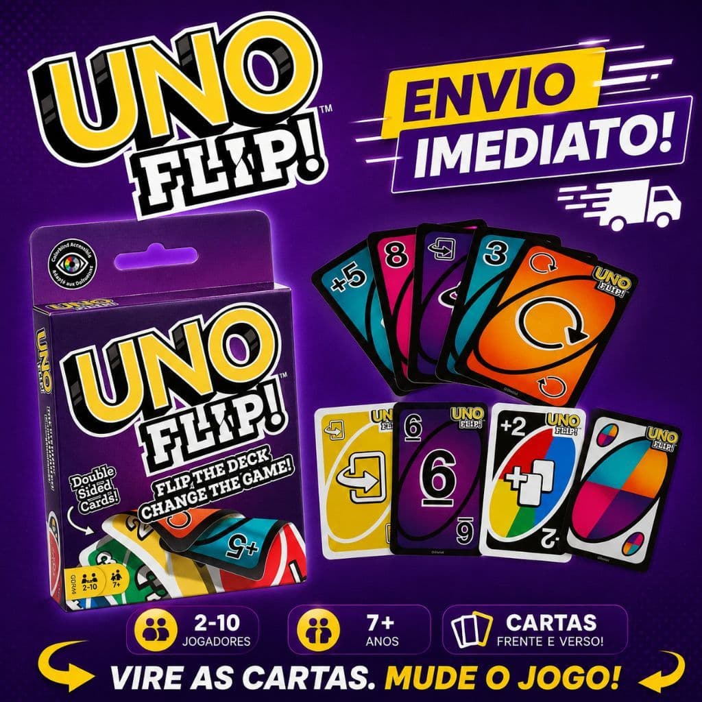 Jogo de Cartas UNO Flip Dupla Face com 112 Cartas – Divertido Para Família e Amigos, Regras Diferentes