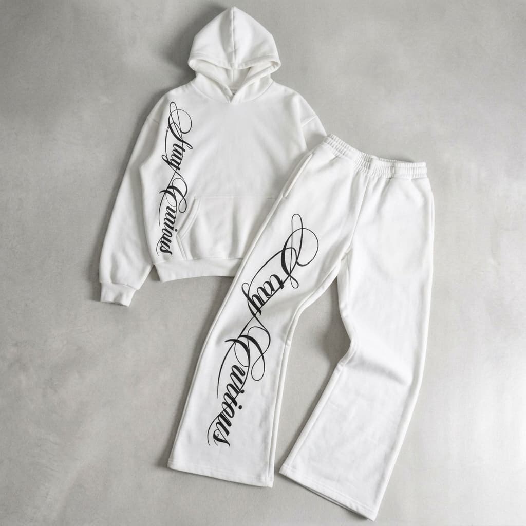 Conjunto Feminino Moletom com Capuz e Calça Wide Leg Estampada Lettering Streetwear