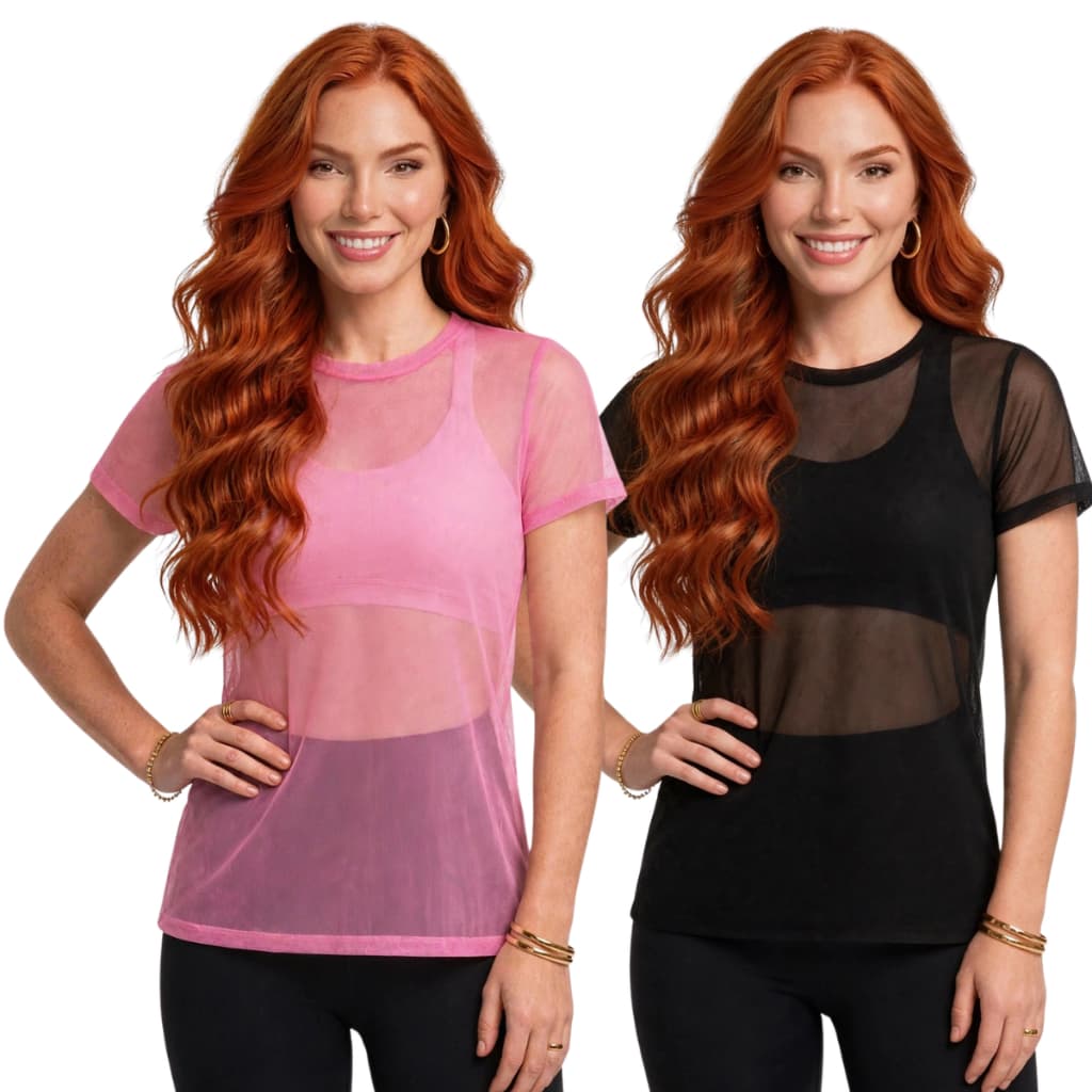 Kit 2 Blusa Feminina de Tule Transparente Roupa de Academia Moda fitness
