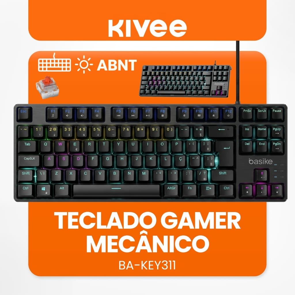 Kivee X Basike Teclado Mecânico Switch Vermelho Estrutura em Alumínio  Software programável KEY311