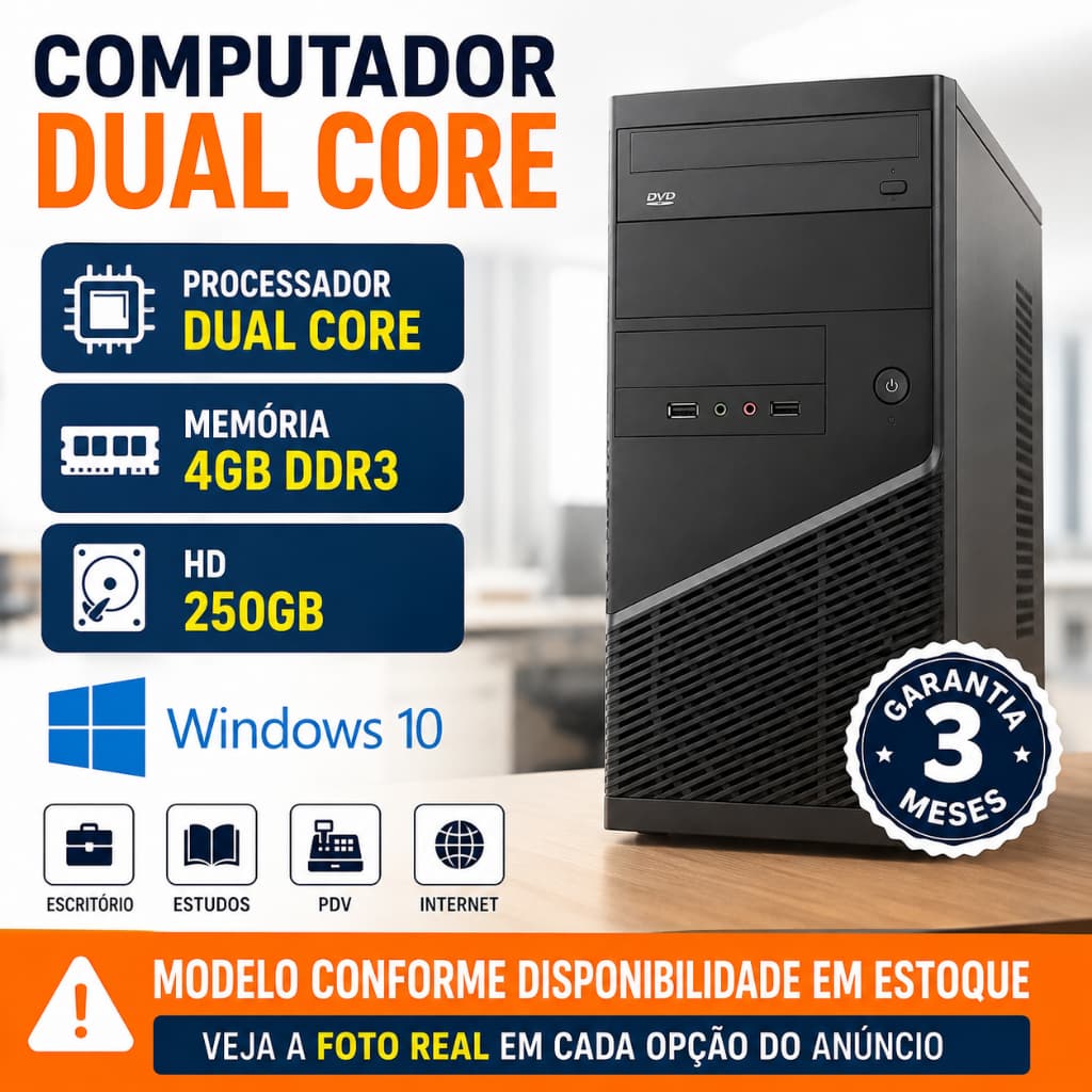 Computador Dual Core 4GB HD 250GB Windows 10 PC  - USADO