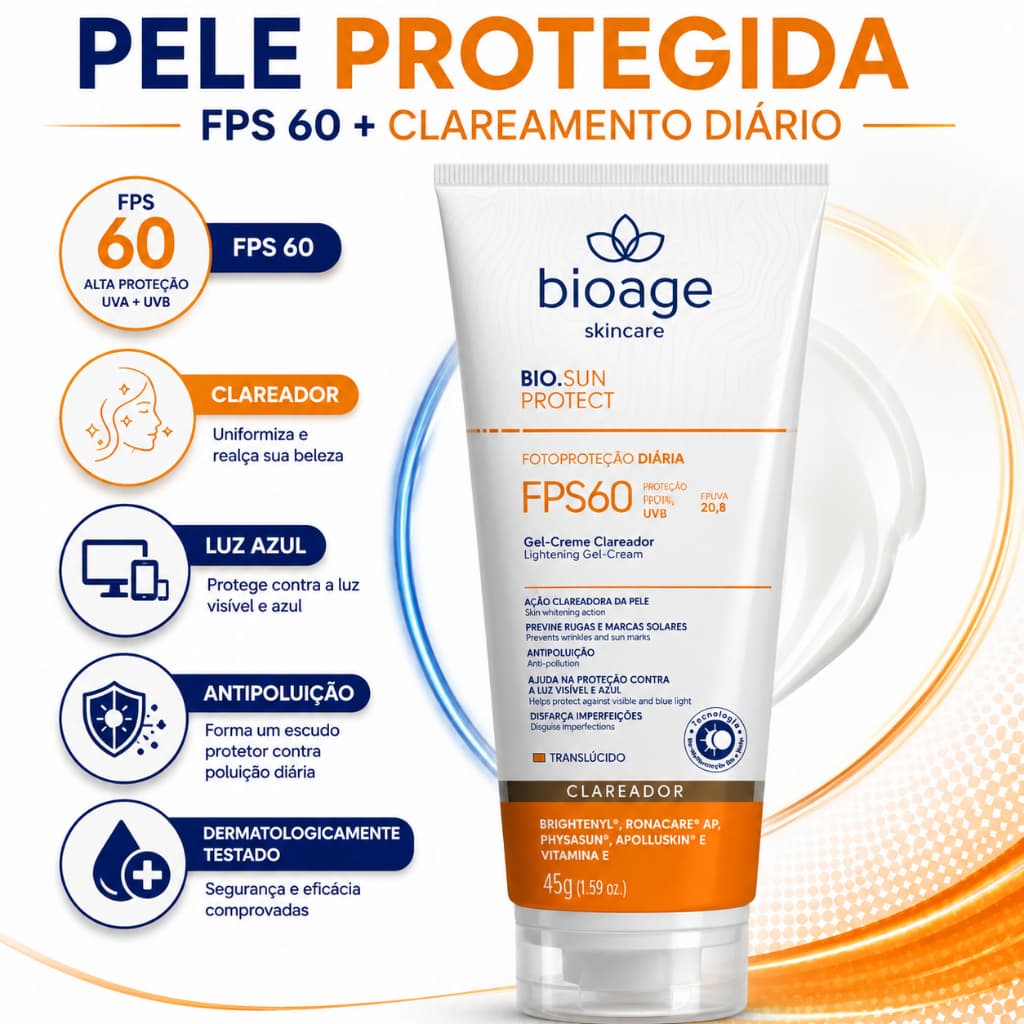 Protetor Solar Bio.Sun Protect FPS 60 Gel-Creme Clareador Translúcido – 45g