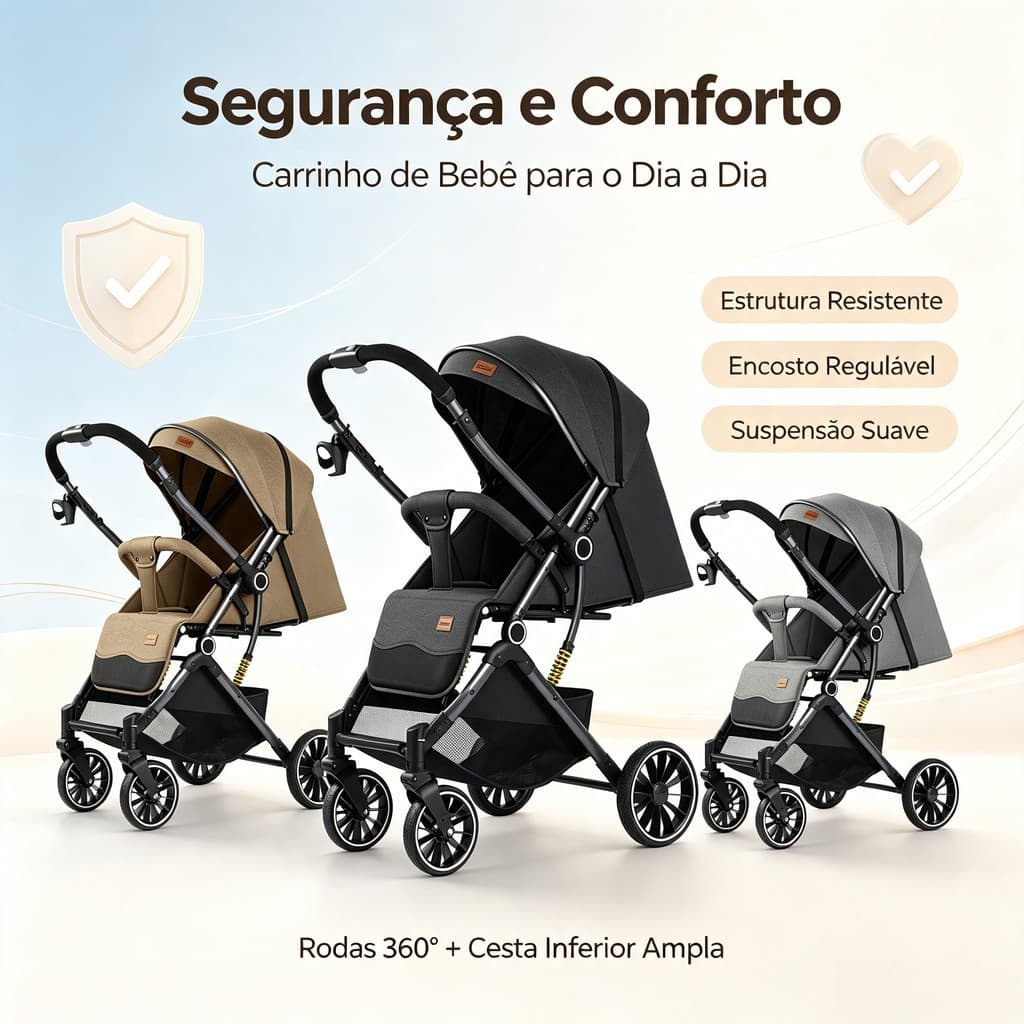 Carrinho de Bebê Passeio com Suspensão de Mola Compacto e Resistente com Capota Protetora-P30