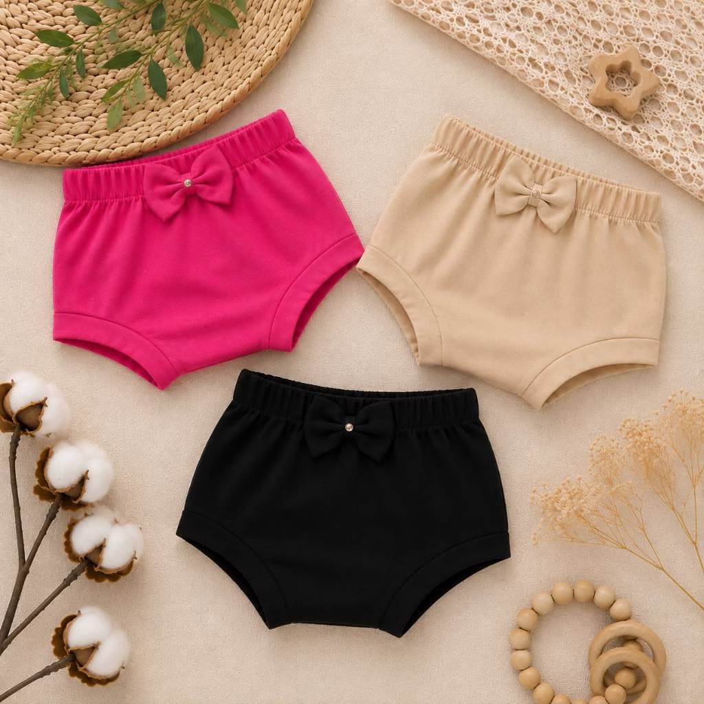 Kit 3 Tapa Fralda Infantil Menina Short de Bebê Macio para Calor Piscina Dia a Dia Verão Praia Fresquinho Calcinha Bebê